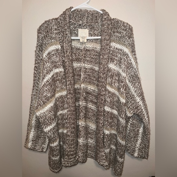 Billabong Designers Closet Open Cardigan Size Medium‎ Tan Cream Metallic Knit - Picture 1 of 7